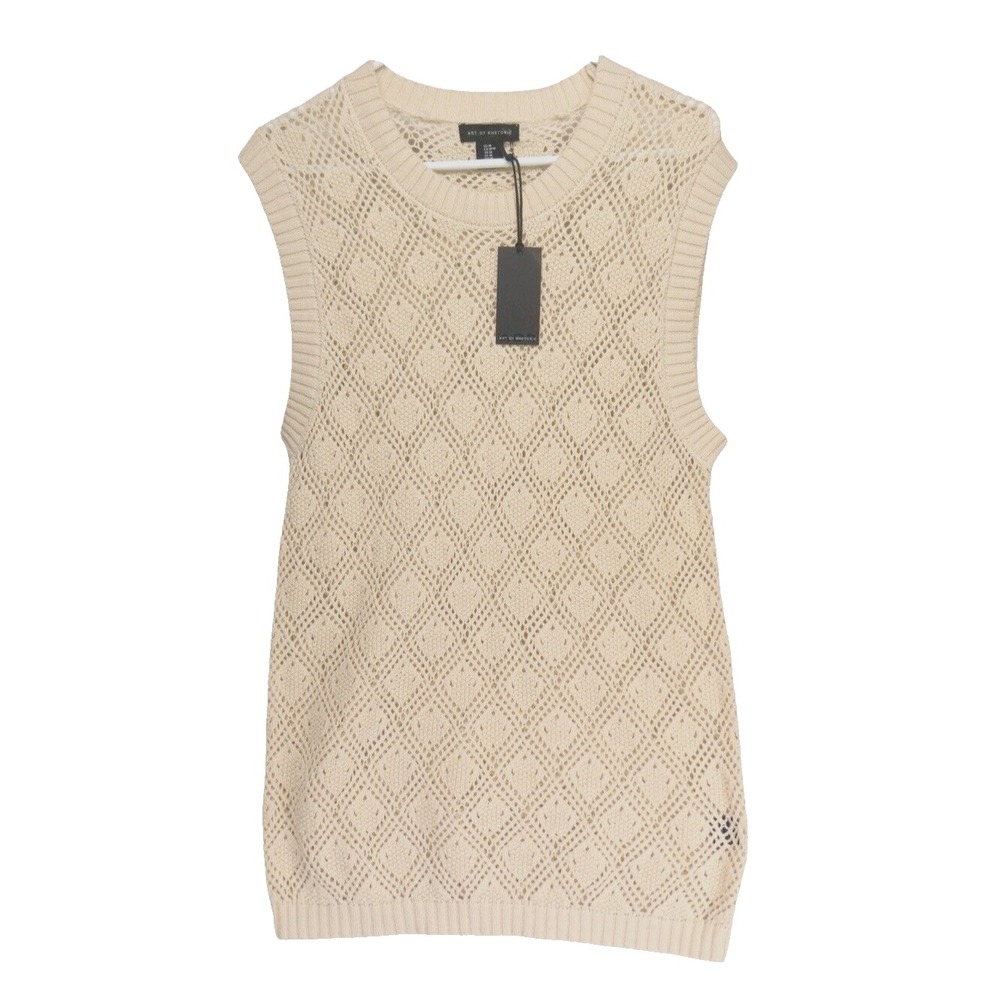 Art of Rhetoric Mens Crochet Sweater Vest M Beige‎ Open Knit Festival Fisherman